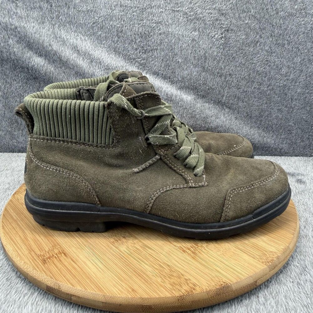 UGG Boots Womens Size 9.5 Green Suede Knit Collar Lace Up Ankle Booties 1130441